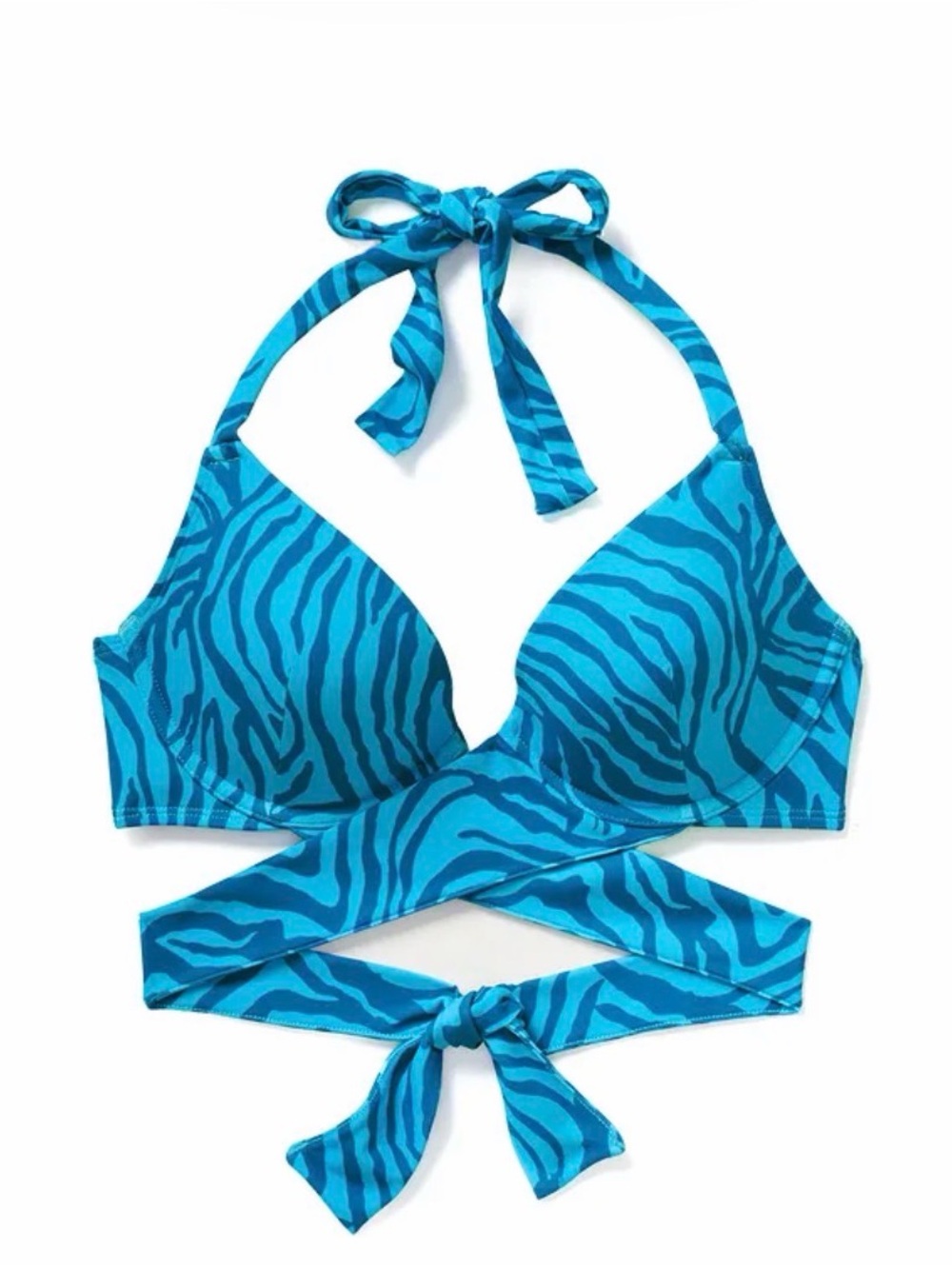 NWT Adore Me Blue Zebra Print Underwire Halter Bikini Top 38DD